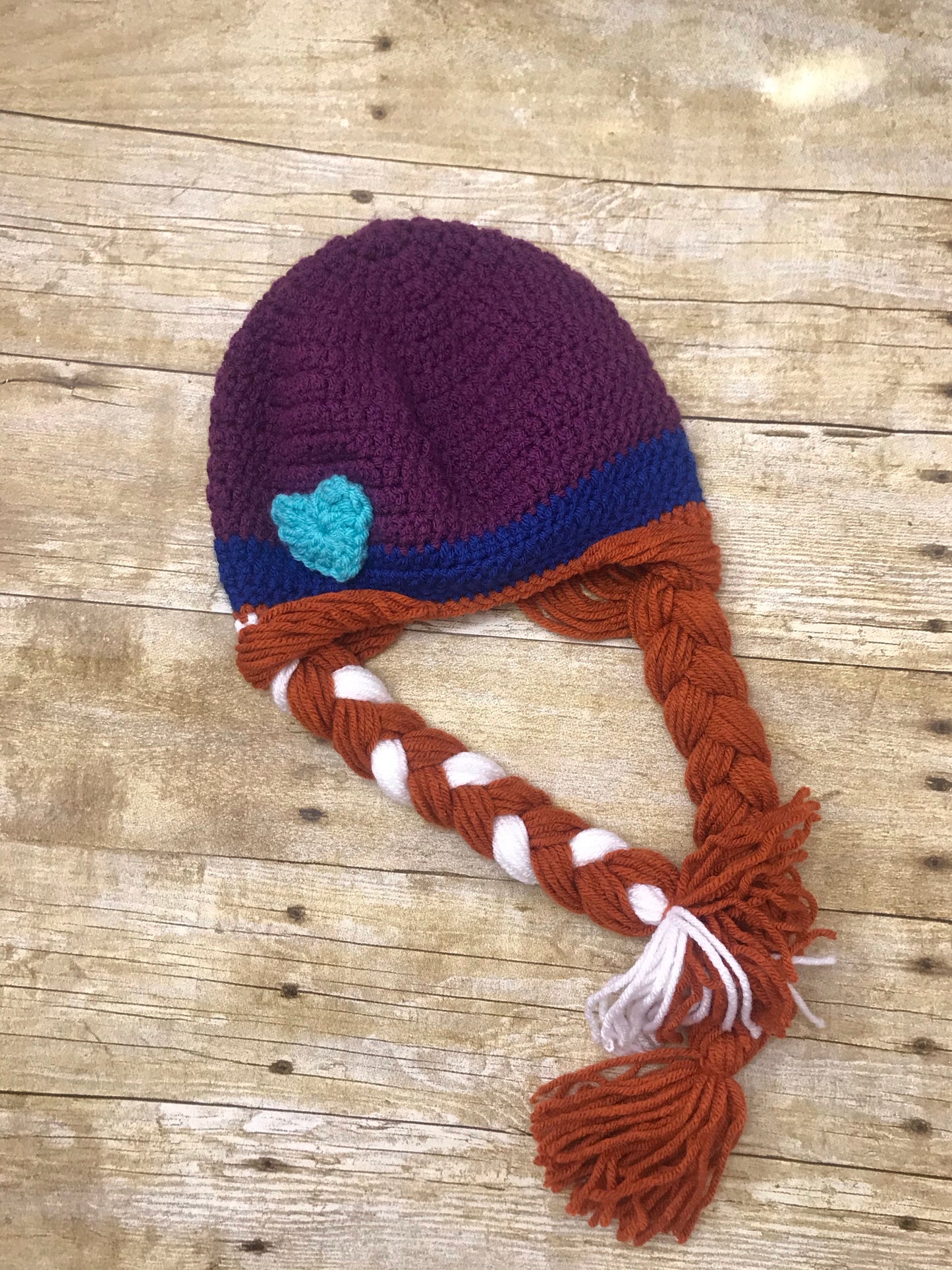 Crochet knit kids Anna Beanie Hat Frozen Handmade