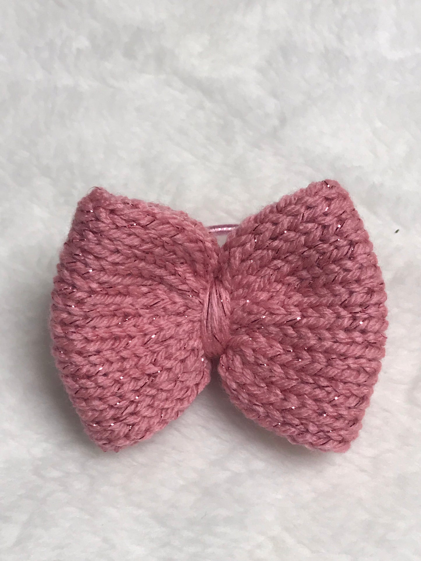 Girls knitted sparkle yarn hair bow - ponytail holder Christmas