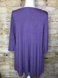 BOAT NECK FLARED TOP WITH SIDE POCKETS - Plus Size - 3/4 Sleeves - Lilac Grey