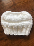 Hand knitted ponytail white ladies beanie hat