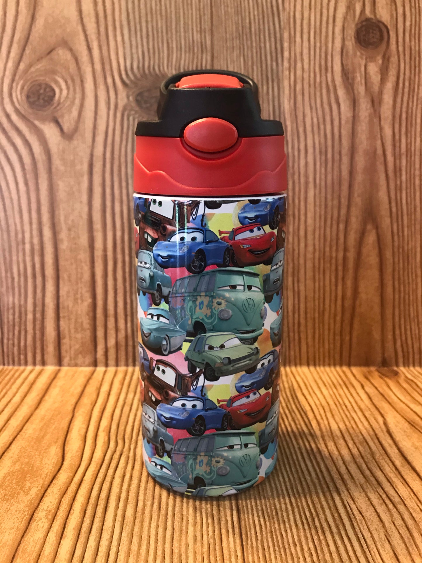 Cars 12oz Flip Top Kids Tumbler custom drinkware - with straw - Stainless Steel cup - Disney Cars