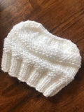 Hand knitted ponytail white ladies beanie hat