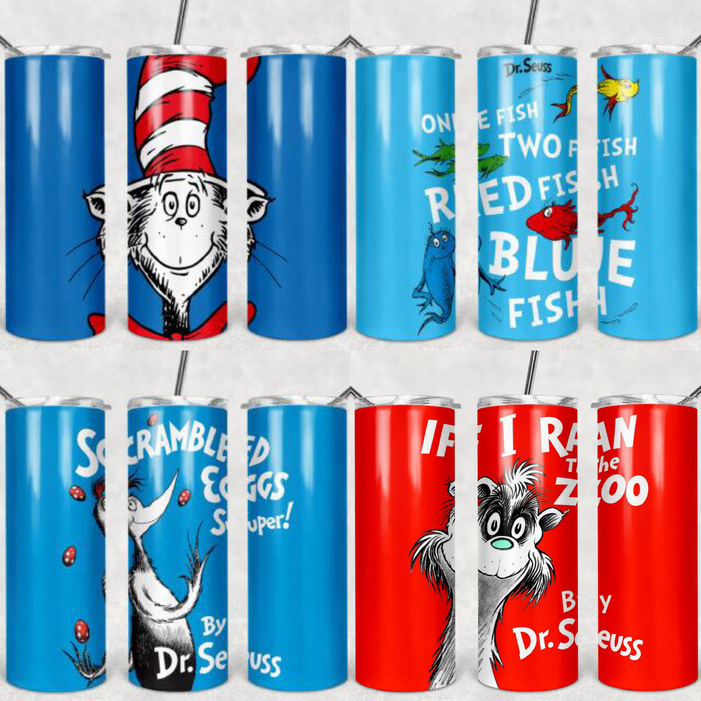 Dr. Seuss The Cat In The Hat 20oz Skinny Tumbler custom drink wear - with straw - Stainless Steel cup