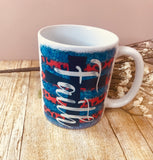 Coffee Mug “Faith” cross red, white and blue cup