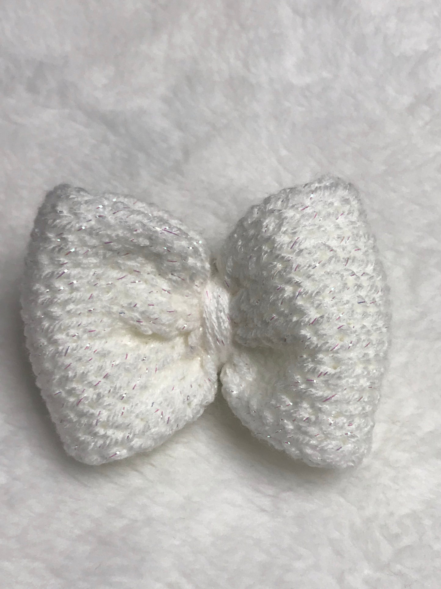 Girls knitted sparkle yarn hair bow - ponytail holder Christmas