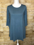 BOAT NECK FLARED TUNIC TOP WITH SIDE POCKETS - 3/4 Sleeves - Grey