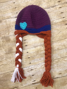 Crochet knit kids Anna Beanie Hat Frozen Handmade