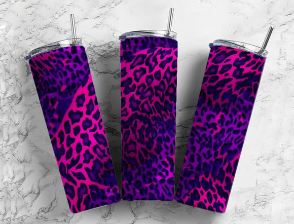 Leopard print tumbler pink purple 20oz Skinny Straight Tumbler drinkware-with straw -water bottle -coffee mug cup travel tumbler