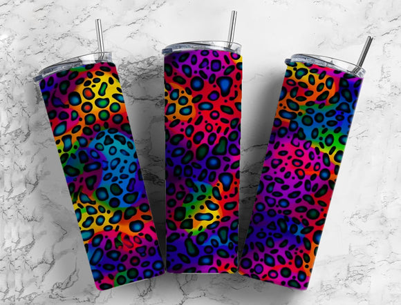 Leopard print tumbler bright colors 20oz Skinny Straight Tumbler drinkware-with straw -water bottle -coffee mug cup travel tumbler