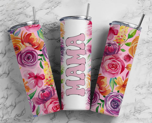 Mama pink floral 20oz Skinny Straight Tumbler drinkware-with straw -water bottle -coffee mug cup travel tumbler