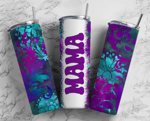 Mama Tumbler Purple floral 20oz Skinny Straight Tumbler drinkware-with straw -water bottle -coffee mug cup travel tumbler