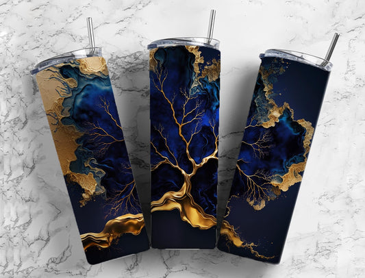 Marble Tumbler Blue Black 20oz Skinny Straight Tumbler drinkware-with straw -water bottle -coffee mug cup travel tumbler