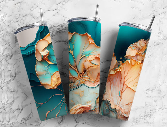 Marble Teal 20oz Skinny Straight Tumbler drinkware-with straw -water bottle -coffee mug cup travel tumbler