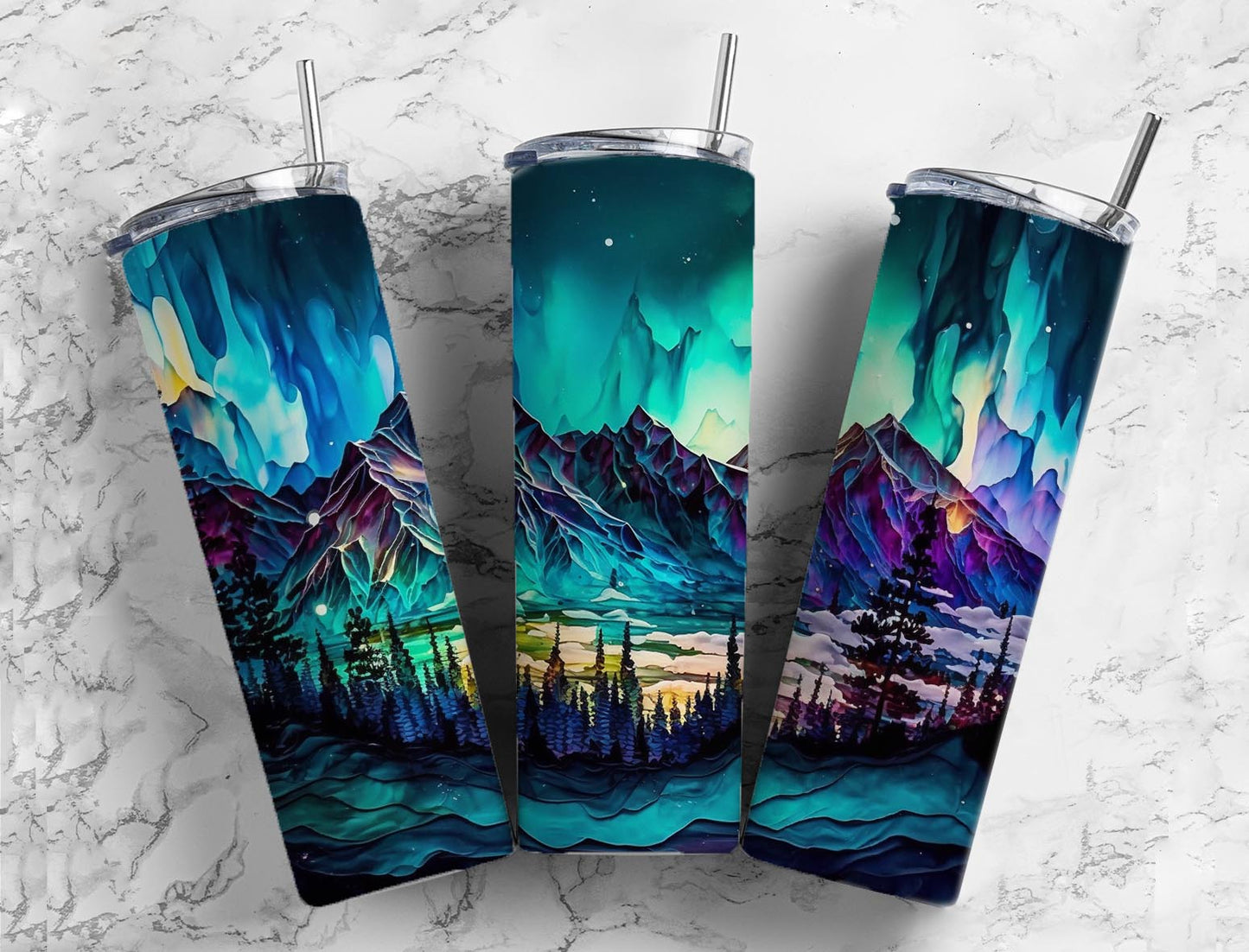 Mountain Tumbler Midnight 20oz Skinny Straight Tumbler drinkware-with straw -water bottle -coffee mug cup travel tumbler