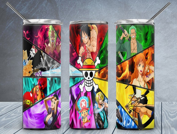 One Piece Anime 20oz Skinny Tumbler custom drinkware - with straw - Stainless Steel cup