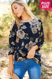 Floral top with cut out sleeves - Plus size - Navy