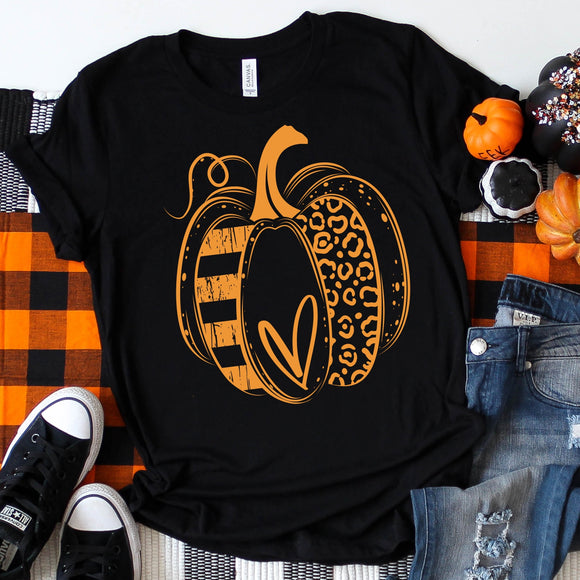Orange Funky Pumpkin Tee - Black Color T-Shirt - Ladies Shirt - graphic t-shirt - Fall, Halloween, Thanksgiving t-shit