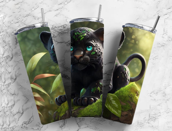 Panther cute black cat 20oz Skinny Straight Tumbler drinkware-with straw -water bottle -coffee mug cup travel tumbler