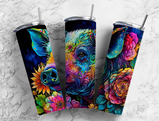 Pig Tumbler 20oz Skinny Straight Tumbler drinkware-with straw -water bottle -coffee mug cup travel tumbler