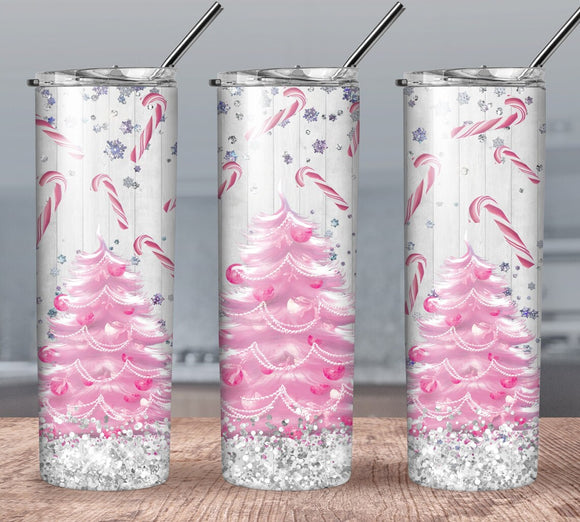 Pink Christmas 20oz Skinny Tumbler custom drinkware - with straw - Stainless Steel cup