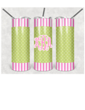 Monogram Ladies Pink 20oz Skinny Tumbler custom drink wear - with straw - Stainless Steel Cup