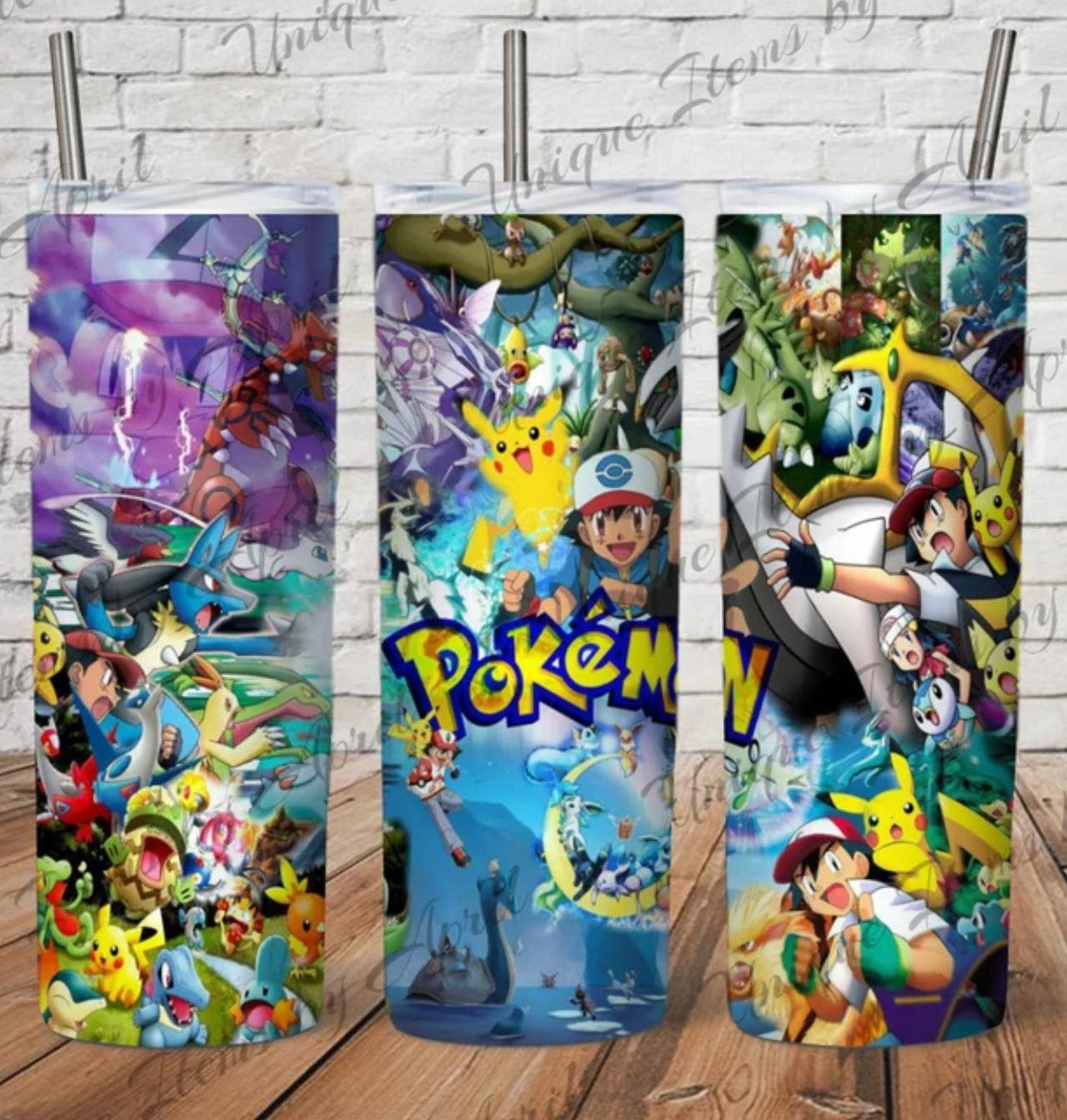 Pokemon 20oz Skinny Tumbler custom drinkware - with straw - Stainless Steel