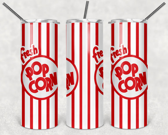 Popcorn Tub 20oz Skinny Tumbler custom drinkware - with straw - Stainless Steel cup