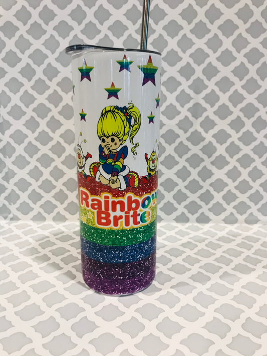 Rainbow Brite Custom 20 oz Skinny Tumbler - Drinkware with Straw -Stainless Steel Cup