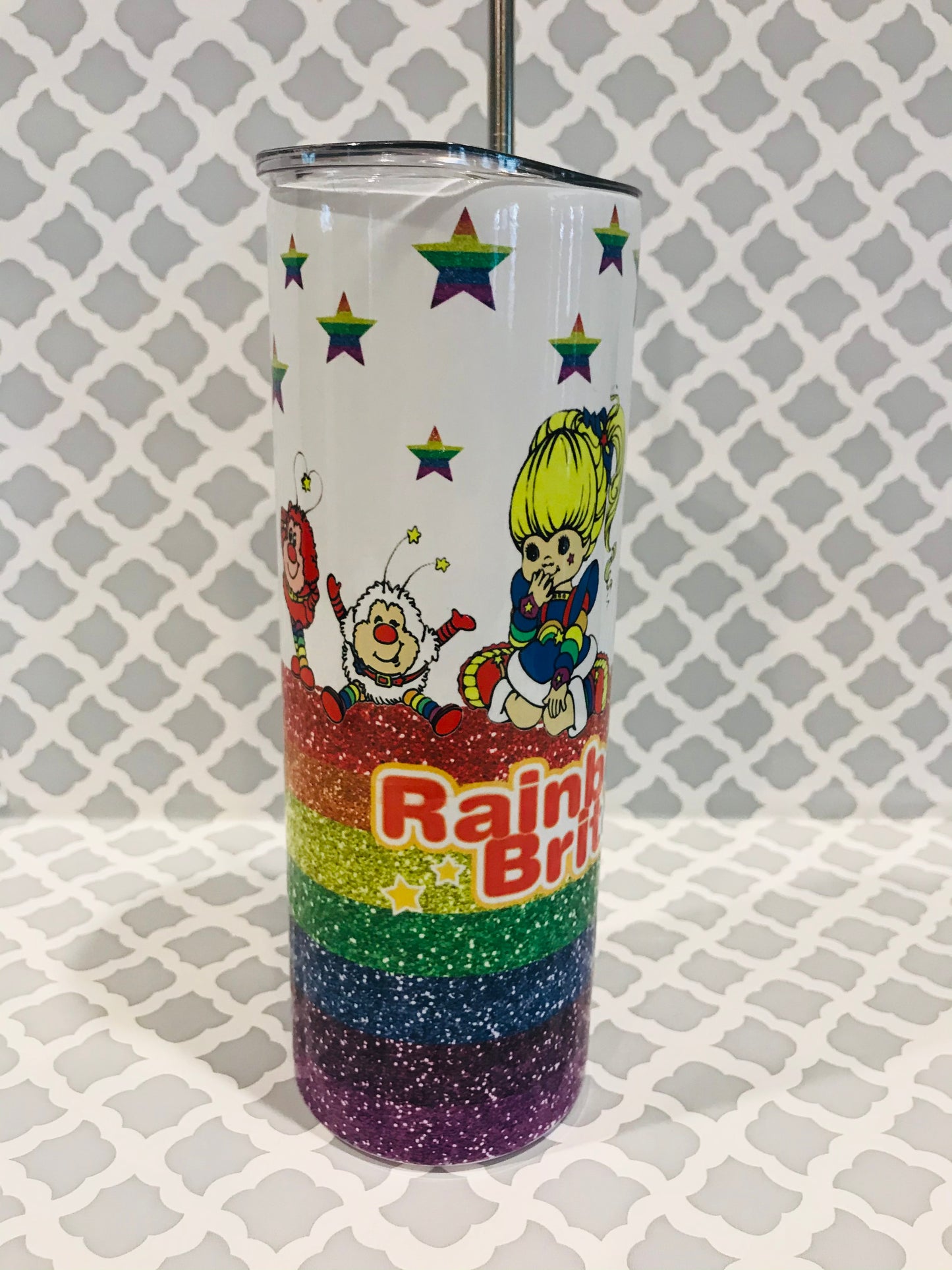 Rainbow Brite Custom 20 oz Skinny Tumbler - Drinkware with Straw -Stainless Steel Cup