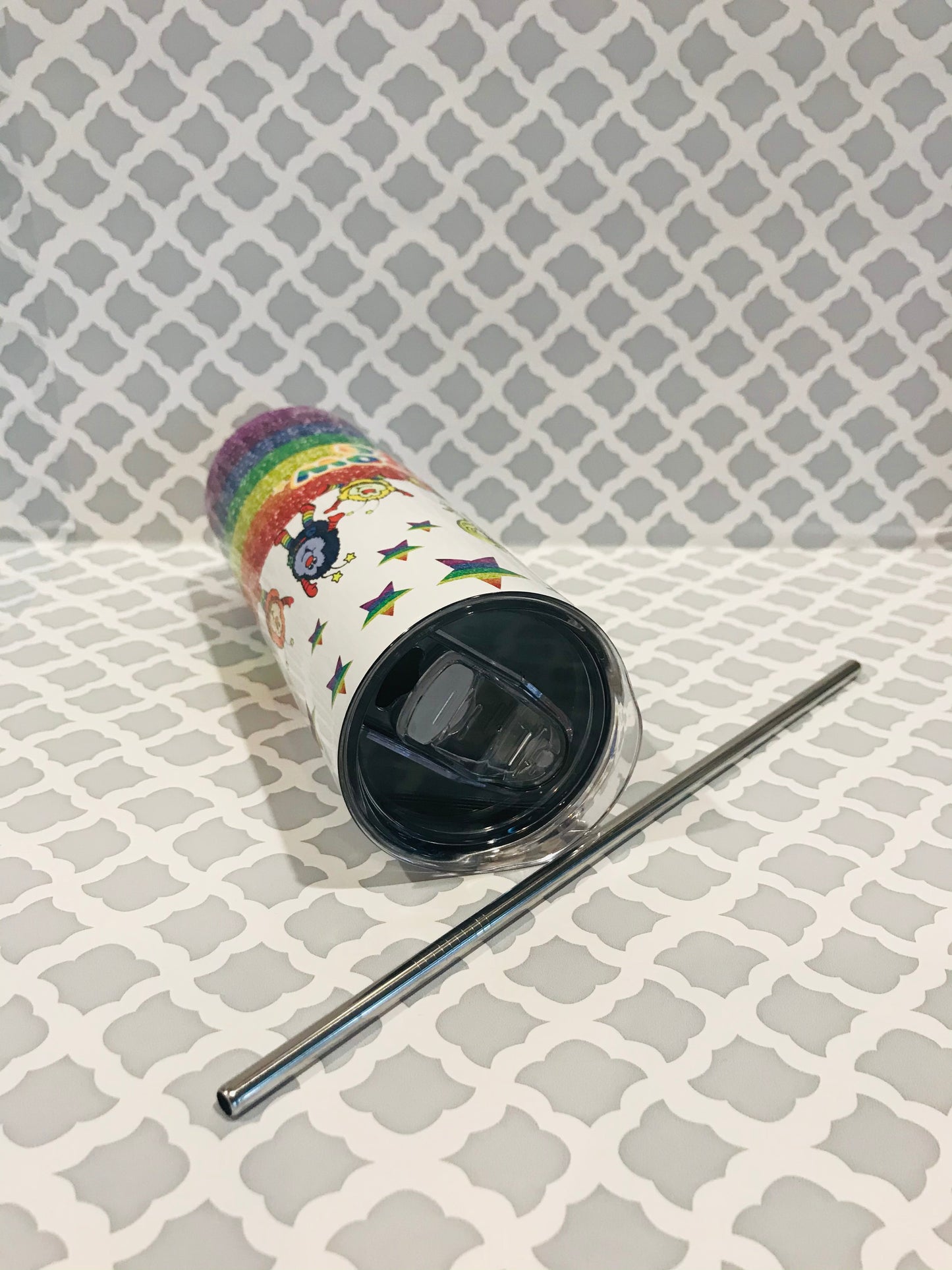 Rainbow Brite Custom 20 oz Skinny Tumbler - Drinkware with Straw -Stainless Steel Cup