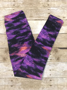 Ladies Galaxy print Leggings - black purple