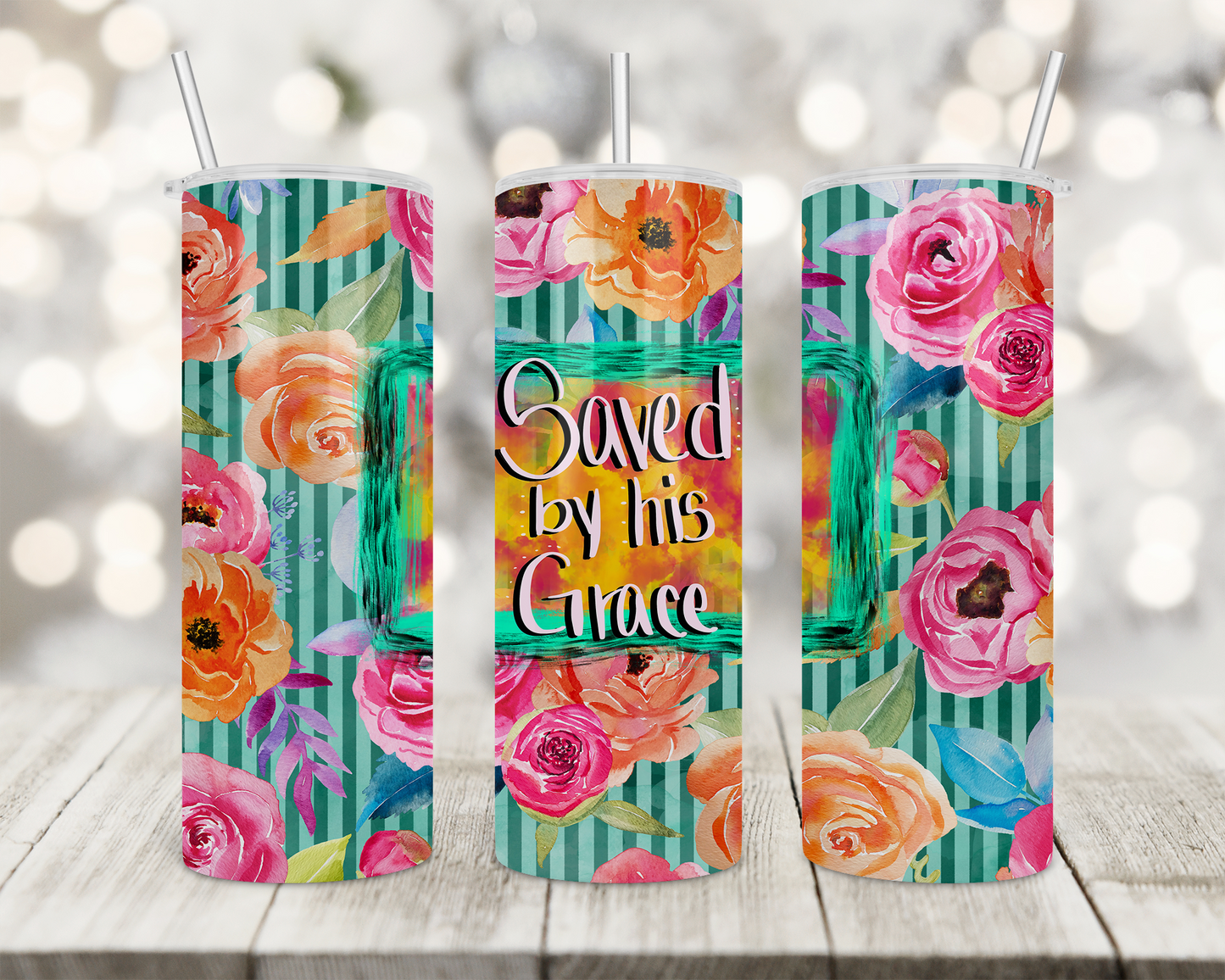 Saved By His Grace 20oz Skinny Tumbler custom drinkware - with straw - Stainless Steel Cup