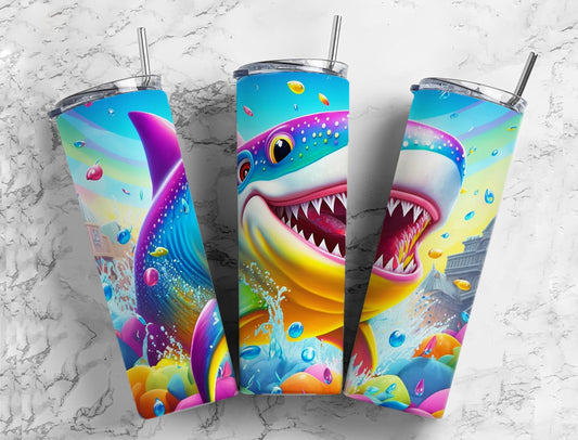 Shark 20oz Skinny Straight Tumbler drinkware-with straw -water bottle -coffee mug cup travel tumbler