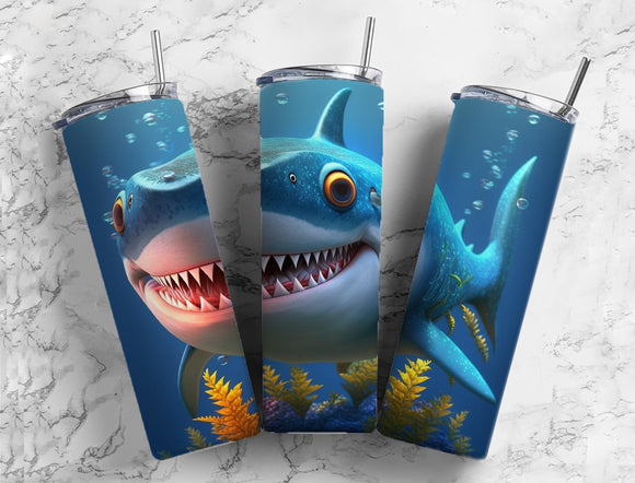 Shark 20oz Skinny Straight Tumbler custom drinkware- with straw - water bottle