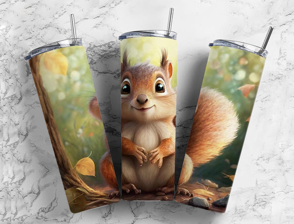 Cute Squirrel 20oz Skinny Straight Tumbler drinkware-with straw -water bottle -coffee mug cup travel tumbler