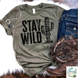 Stay Wild Cactus Tee - Unisex T-Shirt - Ladies Heather Olive Green color shirt - Graphic t-shirt - Women's top