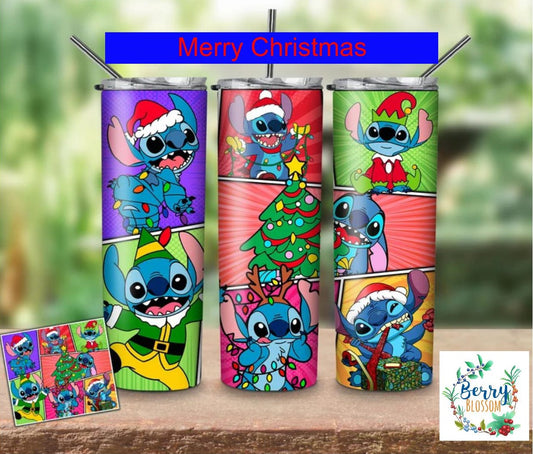 Stitch Christmas 20oz Skinny Tumbler custom drinkware - with straw Stainless Steel Cup