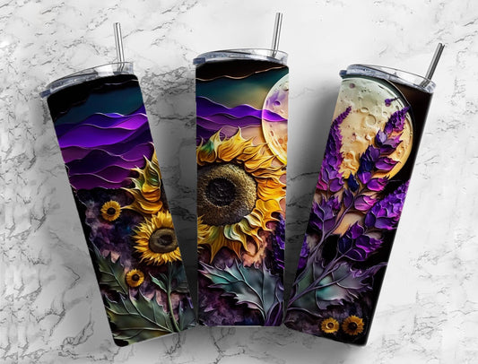 Sunflower tumbler Midnight 20oz Skinny Straight Tumbler drinkware-with straw -water bottle -coffee mug cup travel tumbler