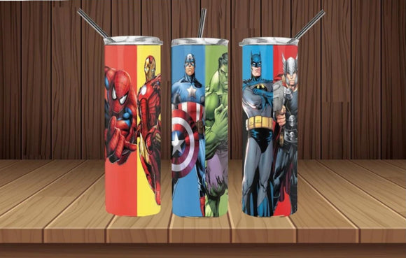 Superhero 20oz Skinny Tumbler custom drinkware - with straw Stainless Steel Cup Super Heroes