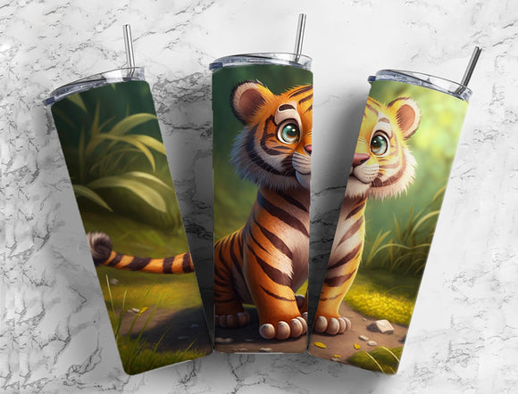 Baby Tiger 20oz Skinny Straight Tumbler drinkware-with straw -water bottle -coffee mug cup travel tumbler