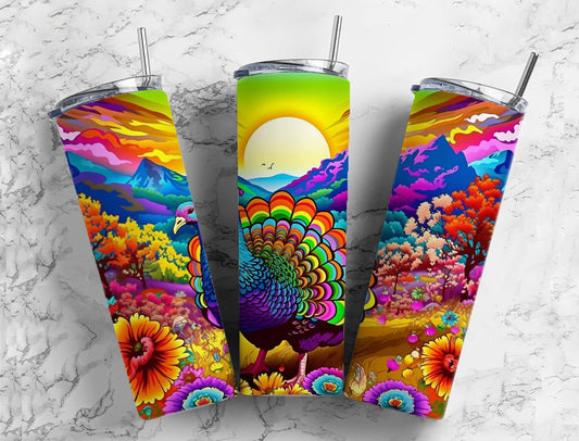 Turkey Rainbow 20oz Skinny Straight Tumbler drinkware-with straw -water bottle -coffee mug cup travel tumbler