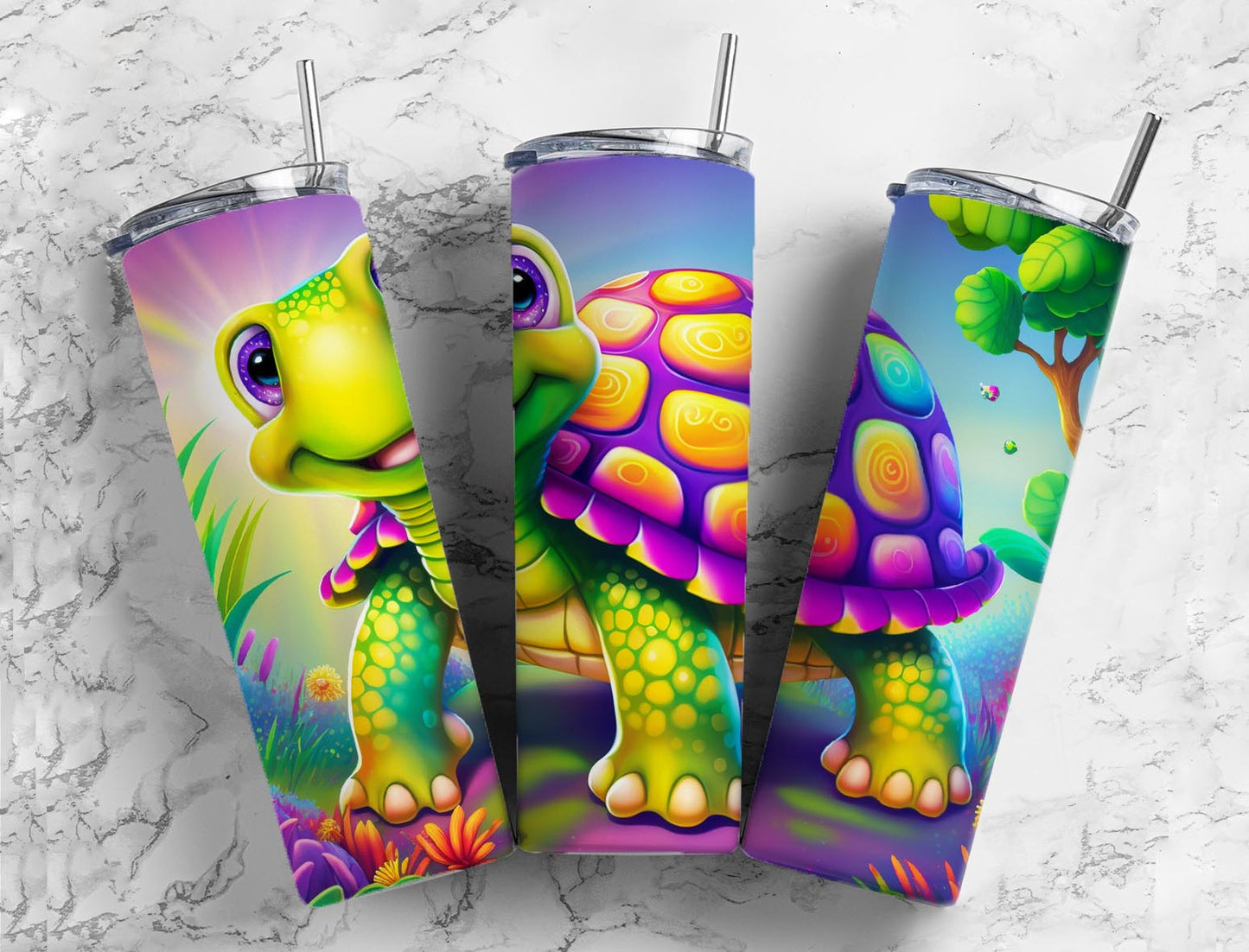 Turtle 20oz Skinny Straight Tumbler drinkware-with straw -water bottle -coffee mug cup travel tumbler